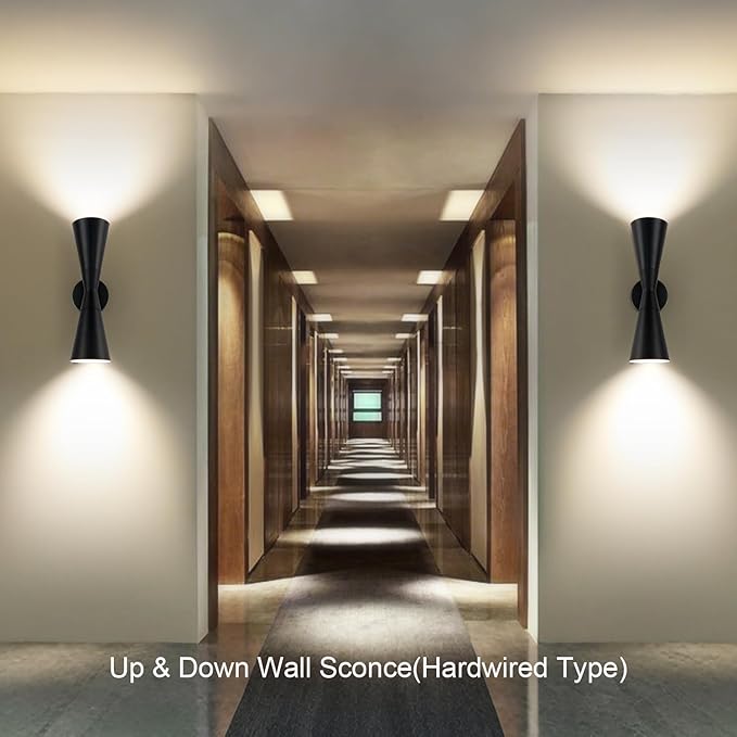 Wall Sconce Bathroom Sconces Wall Lighting, 15 inch Black Modern Sconces Up Down Lights Wall Decor Indoor Wall Light Fixtures for Living Room Hallway Staircase Bedroom Hardwired