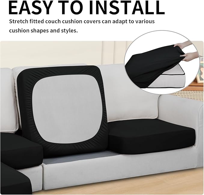 Easy-Going 100% Waterproof 3 Pieces Couch Cushion Covers for Sectional Sofa Left/Right L Shape Chaise Lounge Sofa Seat slipcover Anti-Slip Sofa Cover (2 Seater + 1 Chaise, Black