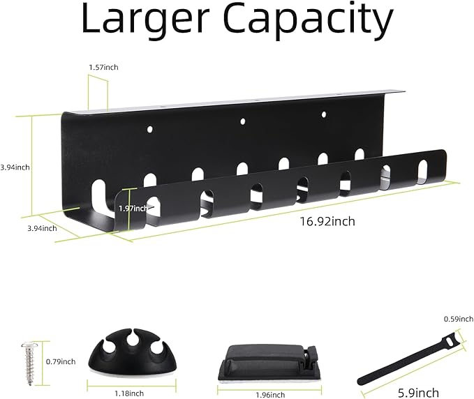 Metal Cable Management Under Desk 2 Pack for Office and Home, Cable Hider, Cord Organizer,Screw Installation Cord Organizer for Desk, with Various Accessories (Black 2 Pack)