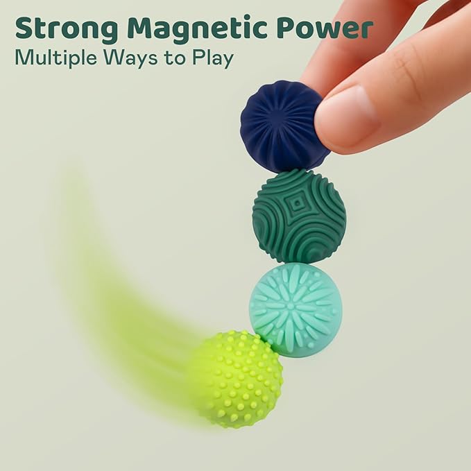 Magnetic Sensory Fidget Balls – 4PC Medium Weighted Textured Silicone Stress Relief Toys for Adults & Teens with ADHD, Autism, Anxiety – Quiet Magnet Fidgets for Desk, Travel, Office & Gifts