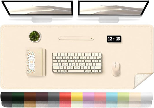 Large Desk Pad 47.2" x 17", Leather Desk Mat Protector, Non-Slip PU Leather Desk Blotter Pad, Large Mouse Keyboard Mat, Waterproof Desk Cover Pad for Office & Home(Beige)