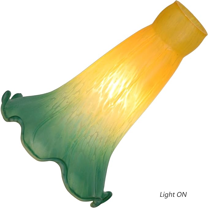 Bieye LS17S Lily Flower Blown Glass Lampshade (Yellow Cyan, Opening I.D. 0.87" x O.D. 1")