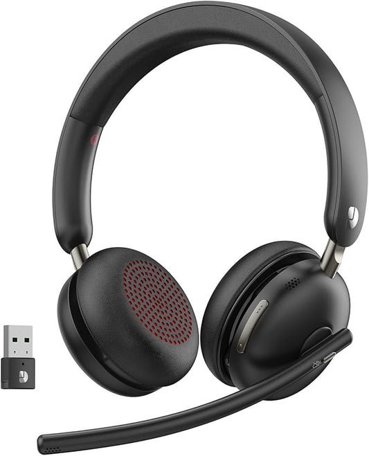 Bluetooth 5.3 Headset, Wireless Headset with Mic for Work (AI Noise Cancelling), Wireless Headphones with Mic & USB Dongle, 65H & Mute Function, Fit for PC/Call Center/Computer/Laptop/Teams