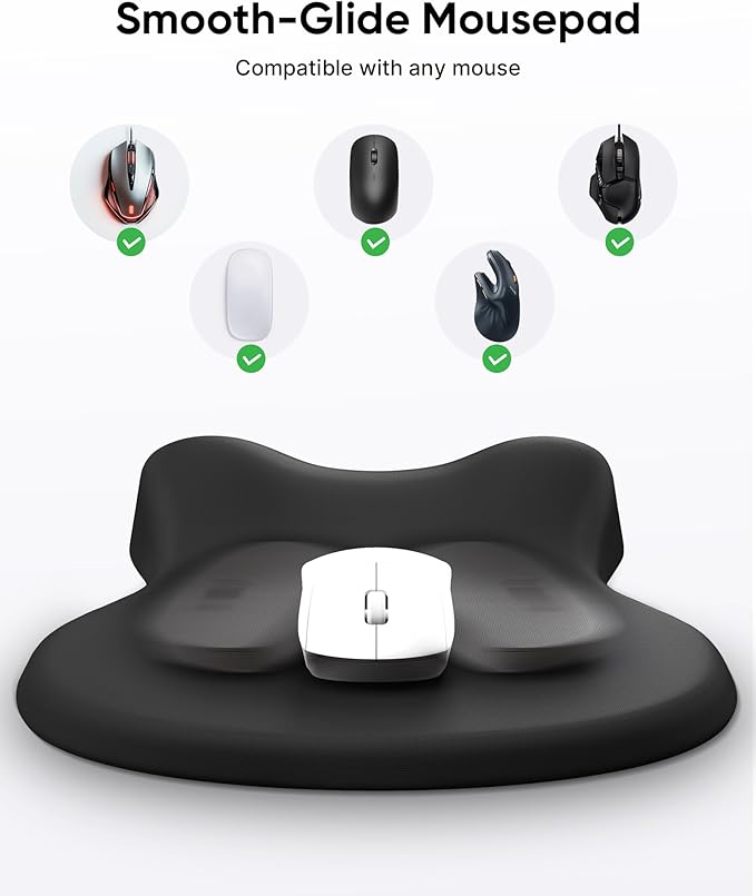 Ergonomic Mouse Pad with Wrist Rest, Black Mousepad with Wrist Support, Non-Slip Hard Base Mouse Pads, Portable for Office/Home/Travel Work