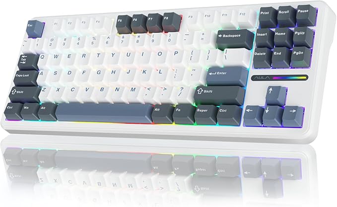 AULA F87 Wireless Mechanical Keyboard, 75% TKL Custom Hot Swappable Gaming Keyboards with PBT Keycaps, Pre-lubed Greywood Switches, RGB Backlit Creamy Keyboard, 2.4GHz/USB-C/BT5.0