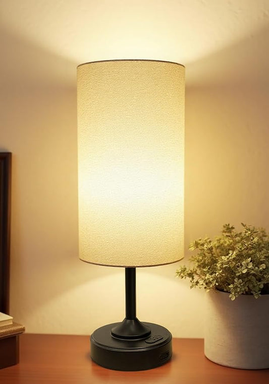 Battery Operated Lamp, Dimmable, 2700K, Timer, Touch Control, Portable, LED, Wireless, Rechargeable, Cordless, Desk Lamp, Kitchen Lamp, Fabric Shade, for Dining Room, Bedroom, Living Room, Dorm