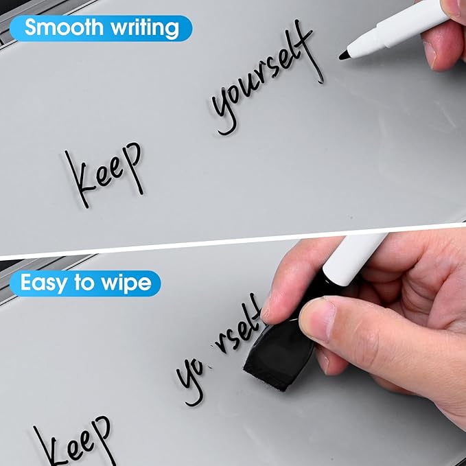 Varhomax Glass Desk Whiteboard with Wireless Charger, Desktop Dry Erase White Board with Storage, to Do List Memo Notepad for Home and Office (Gray)