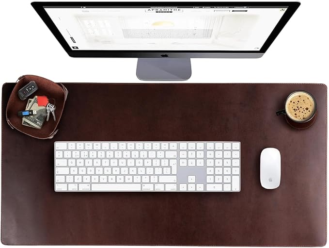 Leather Desk Pad (Real) Leather Desk Mat Set (31x15) Large Desk Cover Desk Blotter Desk Protector Computer Mat for Keyboard Gaming Mouse Pad Table Laptop Office Desktop Accessories 2mm Elizo