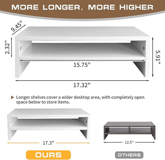 Monitor Stand Riser, 2 Tier Computer Stand, Desk Organizers and Accessories, Desktop Shelf with Storage for TV Screen PC Printer (White-18.9inch)