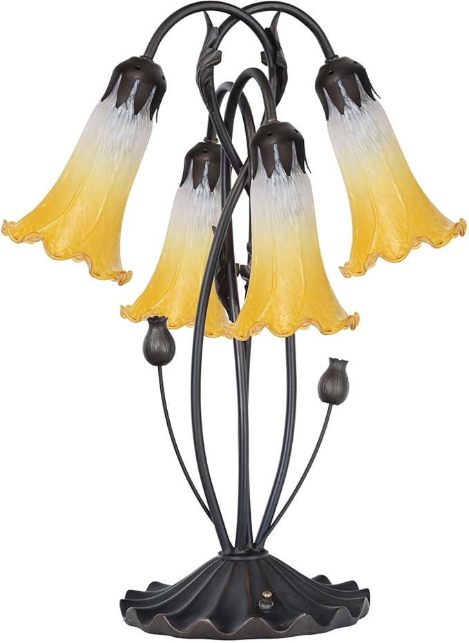 Bieye LS07 Lily Flower Blown Glass Lampshade (White Yellow, Opening I.D. 1.26" x O.D. 1.5")