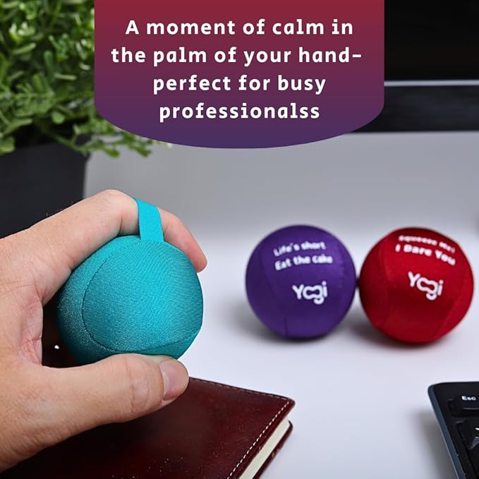 Yogi Stress Ball with Finger Grip Strap – Squeeze Ball for Anxiety Relief & Hand Therapy – Grip Strength Trainer for Adults & Kids, Fidget Toy for Stress Relief, Squishy Sensory Ball