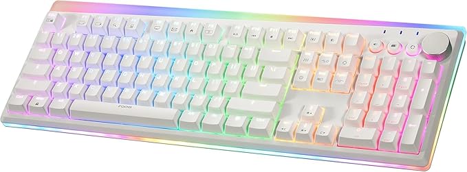 iRocks K71R Wireless RGB Mechanical Gaming Keyboard, Switches Brown,PBT 107 Keys NKRO,RGB Backlit, Pro Gaming Keyboard, Dual Wireless/Wired, Windows, Laptop PC Mac,White (Blue Switch)