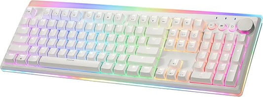 iRocks K71R Wireless RGB Mechanical Gaming Keyboard, Switches Brown,PBT 107 Keys NKRO,RGB Backlit, Pro Gaming Keyboard, Dual Wireless/Wired, Windows, Laptop PC Mac,White (Blue Switch)