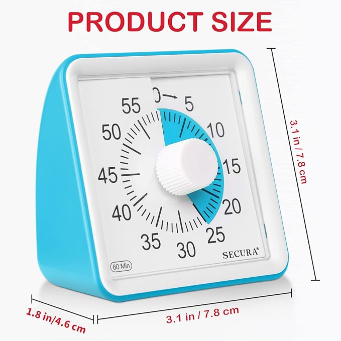 Secura 60-Minute Visual Timer, Classroom Timer, Countdown Timer for Kids and Adults, Time Management Tool for Teaching (Blue & Blue)