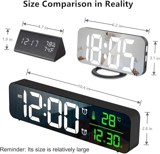 Digital Clock, Clock for Bedroom, Digital Wall Clock, Clocks for Living Room Decor, Desk Clock, Table Clock, Digital Clock Large Display, Smart Alarm Clock for Office Green (Wired Black+Green Digit)