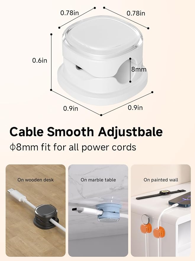 Magnetic Cable Clips, Adjustable Cord Holder Management, Adhesive Wire Keeper Organizer for Home Office Desk Phone PC Car Wall Desktop Nightstand Appliance (9-PCS White_Black_Orange_Blue)