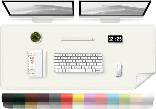 Large Desk Pad 47.2" x 17", Leather Desk Mat Protector, Non-Slip PU Leather Desk Blotter Pad, Large Mouse Keyboard Mat, Waterproof Desk Cover Pad for Office & Home (White)