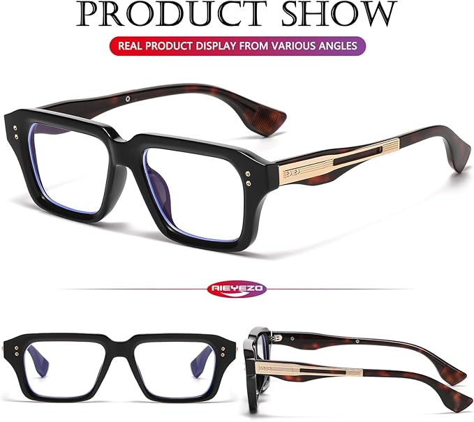 AIEYEZO Fashion Square Blue Light Glasses for Men Women Retro Thick Frame Blue Light Blocking Computer Glasses