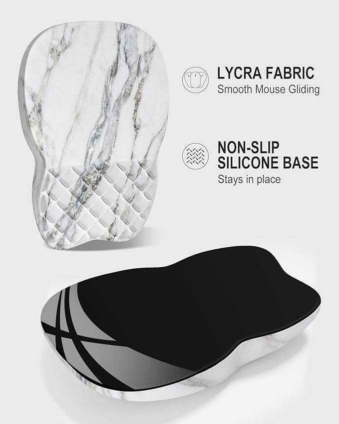 Auhoahsil Ergonomic Mouse Pad with Wrist Rest, Comfortable Slope Computer Mouse Mat with Wrist Support, Memory Foam Filling, Non-Slip Silicone Base, Pain Relief for Gaming Work, 8" x 12", White Marble