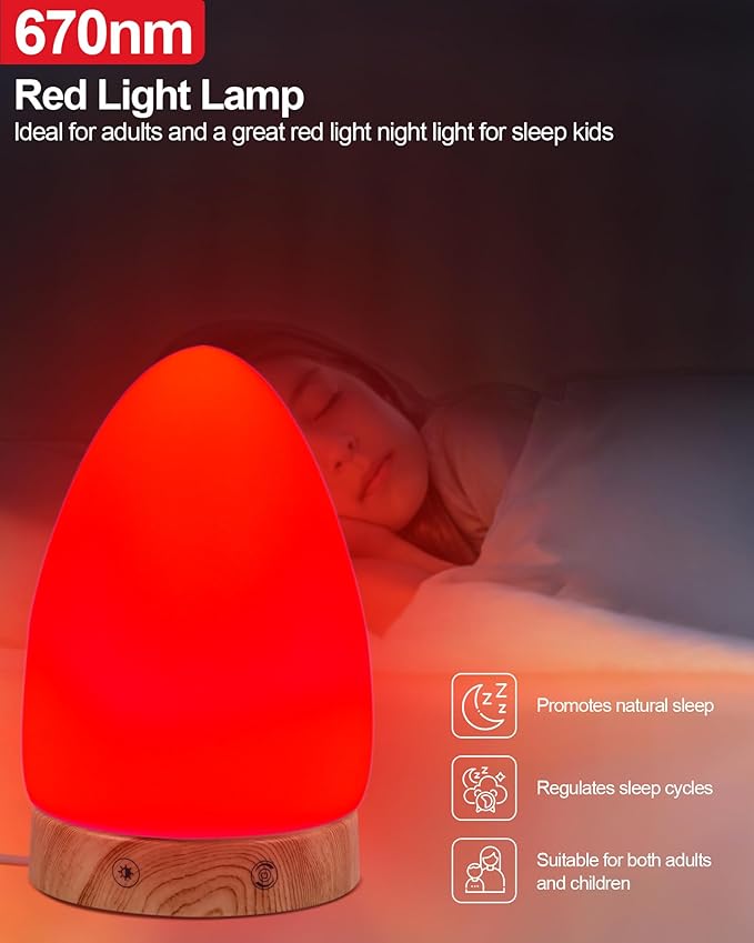 Red Light Night Light Lamp for Sleep, Red Nightlight Desk Lamp with 670nm Wavelength Multi-Color and Brightness Options Remote Control USB Charging Elegant Design