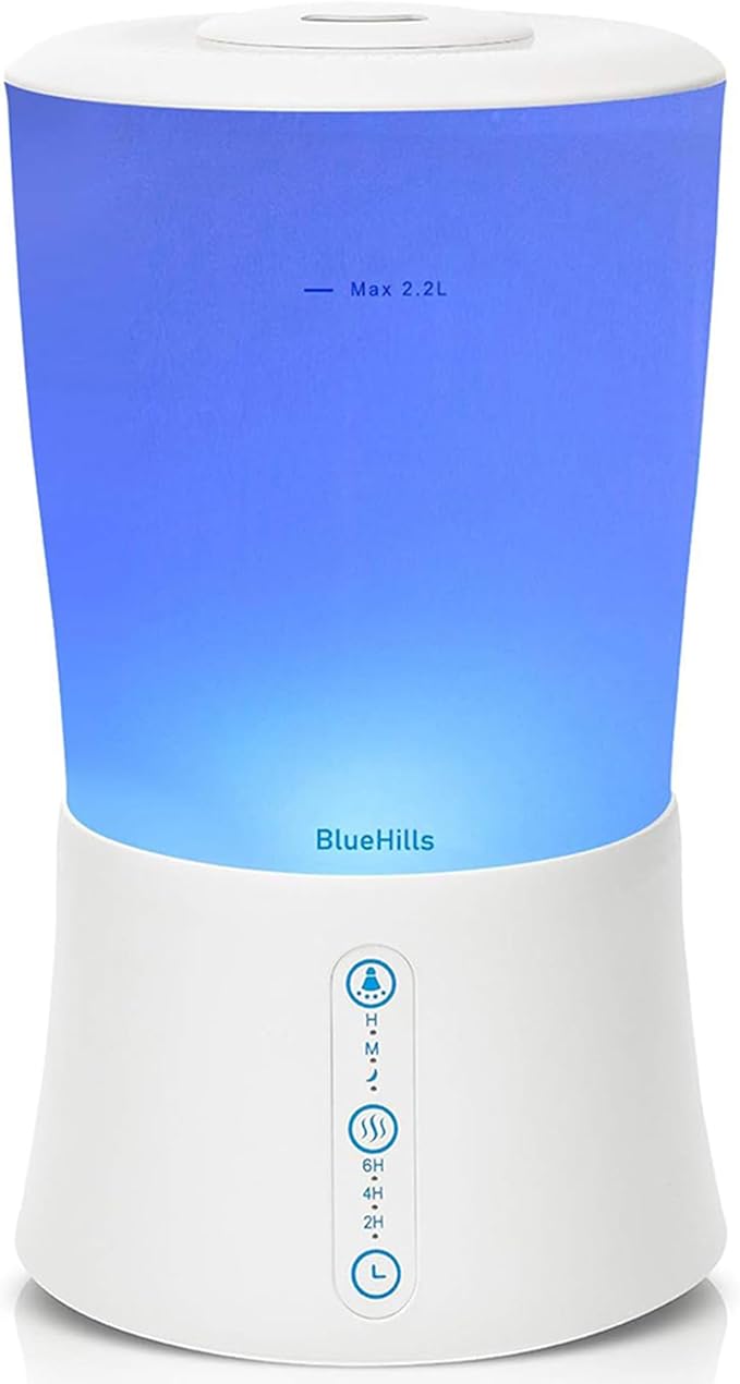 BlueHills Large 2000 ML XL Essential Oil Diffuser Premium Aromatherapy Humidifier for Big Room Home Long Run Extra Large Capacity for Huge Area 2 Liter 2L Color Changing Lights Cool High Mist White-S1