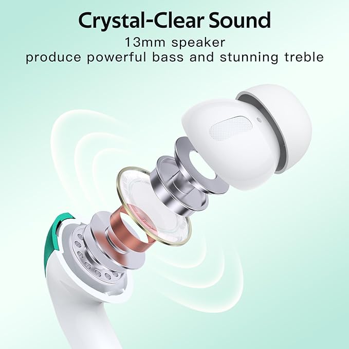 TAGRY Bluetooth Headphones True Wireless Earbuds 60H Playback LED Power Display Earphones with Wireless Charging Case IPX5 Waterproof in-Ear Ear buds with Mic for TV Smart Phone Laptop Computer Sports