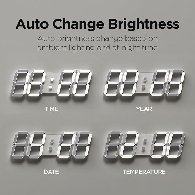 mooas 3D LED Clock, Multi-Function LED Clock (Calendar, Alarm, Temperature) (15.3" Big Plus White Wall Clock with Remote Control)