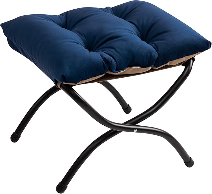 HollyHOME 15"(H) Folding Footrest Stool, Upholstered Small Foldable Ottoman, Accent Padded Sofa Foot Stool for Lazy Chair, Metal Frame Portable Foot Rest Ottoman for Living Room, Bedroom, Royal Blue