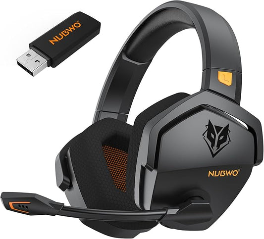 NUBWO Wireless Gaming Headset with Mic for Ps5 Ps4 PC, Zero Interference, 100-Hour Battery All-Day Play, 23ms Sync for Fortnite & Call of Duty/FPS Gamers, Triple Mode All Devices Compatible - Orange