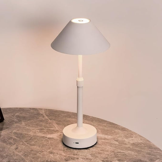 Cordless Table Lamp - Rechargeable Night Light with 2000mAh Battery, Touch Control, Dimmable White/Warm/Neutral Light, Adjustable Height, USB Charging, Ambient LED Bedside Lamp (White)