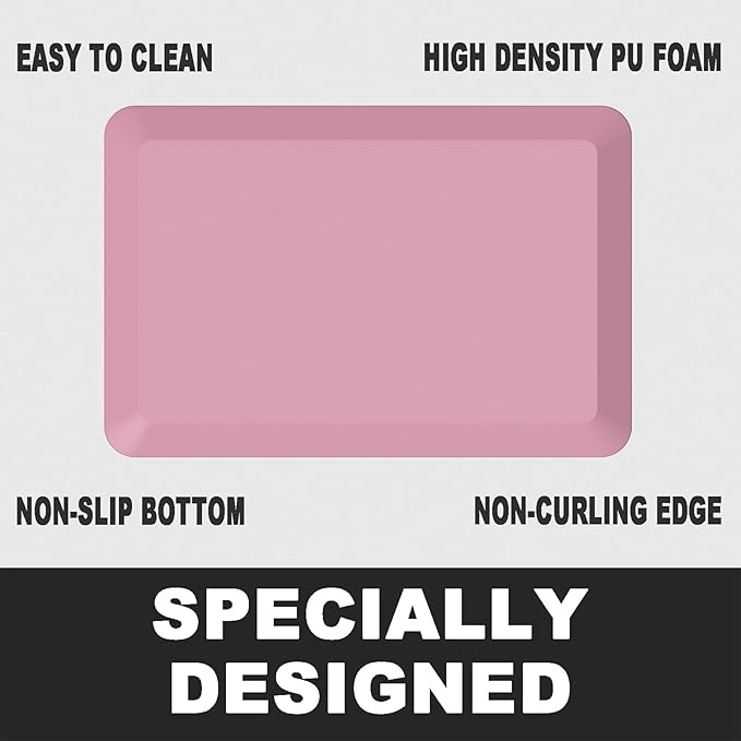 Anti Fatigue Floor Mat,Kitchen Mat, Standing Desk Mat – Comfort at Home, Office, Garage - Polyurethane(PU) Foam (Pink, 40" L x 17" W x 1" Th)