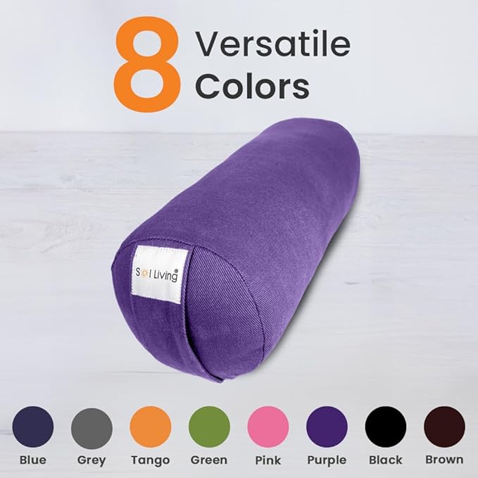 Sol Living Yoga Bolster Pillow for Restorative Meditation - 100% Cotton Cylindrical Cushion with Washable Cover for Balance Support in Asana Poses