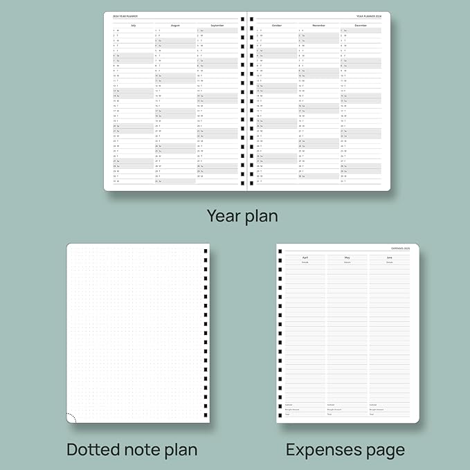 POPRUN Academic Planner 2025-2026 (July 2025-June 2026), Daily Weekly and Monthly Appointment Book (Wirebound Hard Cover - 10'' x 8'') with Hourly Time Slots, Tabs, 100 GSM - Midnight Green