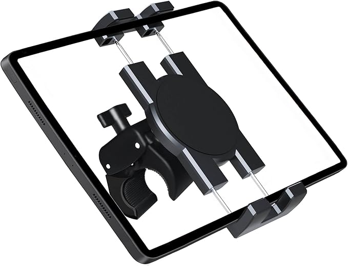 Timewall Tablet Phone Mount with Clamp, Universal iPad iPhone Holder Stand for Spin Bike, Stationary Exercise Bicycle, Treadmill, Elliptical, Mic Stand, Boat, Handlebar, Fits 5-12.9" Tab Phone
