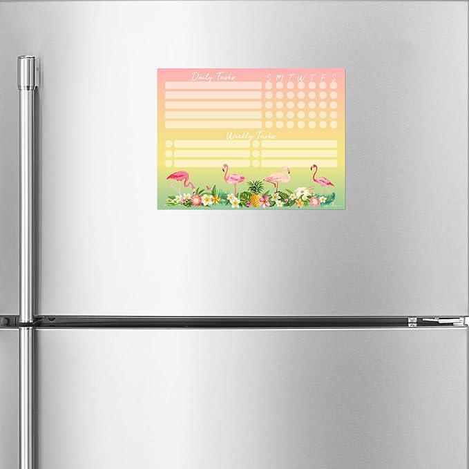 Dry Erase Whiteboard Task Planner | Removable and Restickable Adhesive Decal | Fine-Tip Magnetic Marker Included (9 x 12 inches, Tropical)