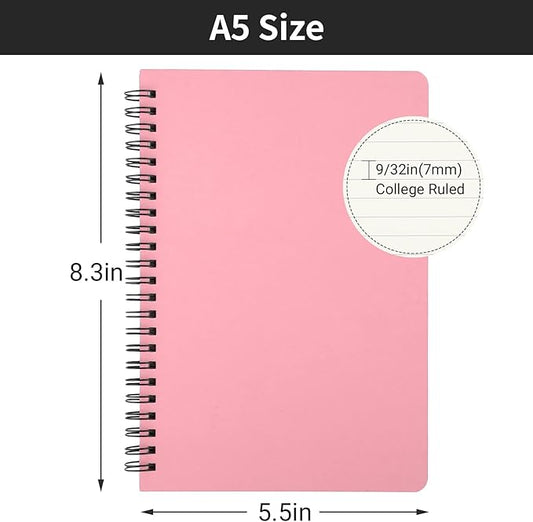 EUSOAR Spiral Notebook, 1 Pack 5.5" x 8.3" 160 Pages Pink A5 College Ruled Notebooks, Hardcover Lined Travel Writing Notebooks, Memo Notepad, Office Meeting Essentials Composition School Supplies
