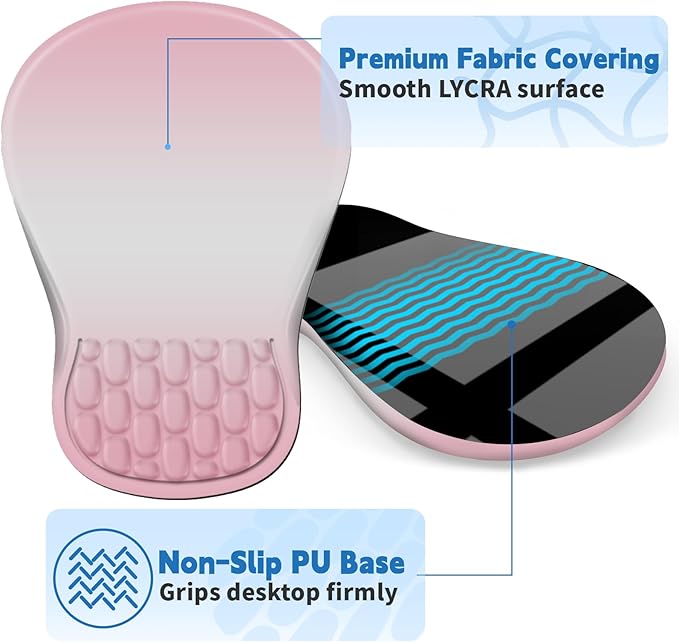 Ergonomic Mouse Pad with Wrist Rest Support, Mousepad with Comfortable Memory Foam Wrist Rest and Non-Slip PU Base for Pain Relief, Computer, Laptop, Office, Home (Gradient Pink)