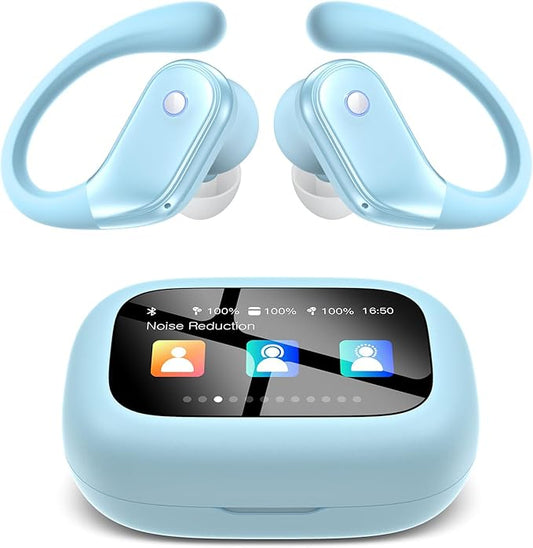 Wireless Earbuds, ENC Noise Cancelling Sport Ear Buds with Multifunctional Touch Screen, Bluetooth 5.4 Headphones, Bass Stereo Sound, 5 EQ Over-Ear Earbuds for Sports/Workout/Gym-Sky Blue