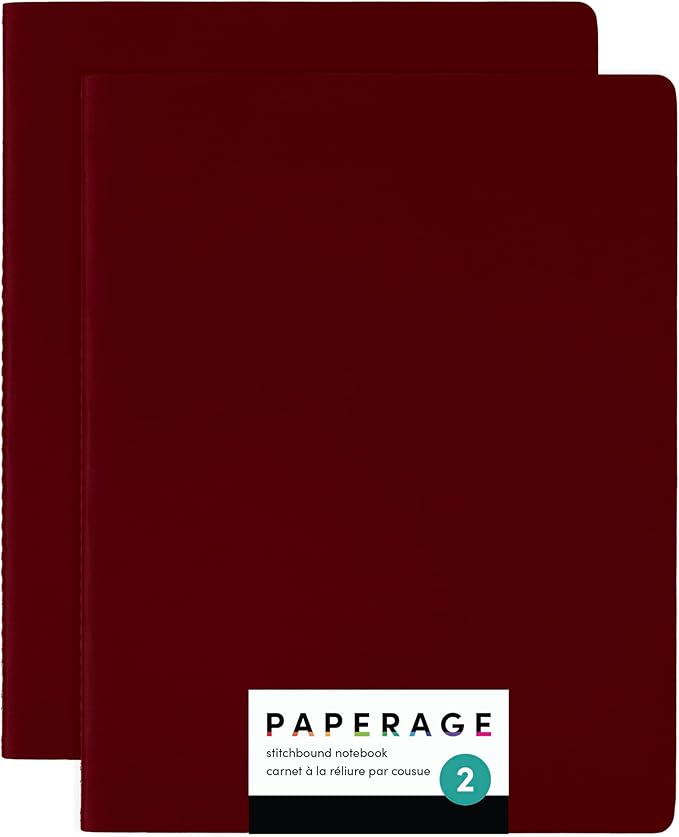 PAPERAGE Soft Cover Blank Journal Notebook, 2 Pack, (Burgundy), 100 Pages, Large 7.5 inches x 9.5 inches, Ideal for Sketch Book, Note Taking & Travel Journal