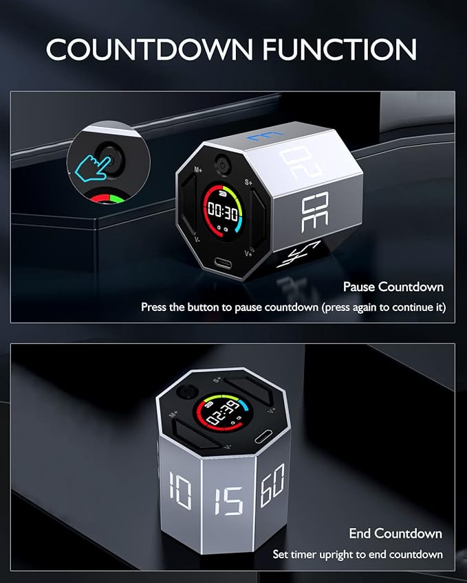 Pomodoro Timer, Magnetic Visual Timer with Flip Countdown, Silent & Alarm, Ideal ADHD Tools for Adults/Kids, Small Cube Digital Timer for for Office Productivity, Kitchen Cooking, Work, Study