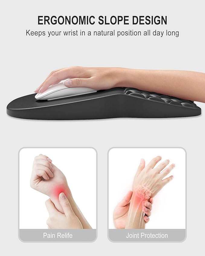 Auhoahsil Ergonomic Mouse Pad with Wrist Rest, Comfortable Slope Computer Mouse Mat with Wrist Support, Memory Foam Filling, Non-Slip Silicone Base, Pain Relief, for Gaming & Work, 8 x 12 in, Gray