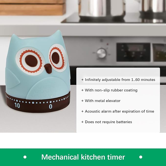 Mechanical Kitchen Timer, Cute Wind Up 60-Minute Manual Countdown for Kids, Classroom, Home, Study and Cooking