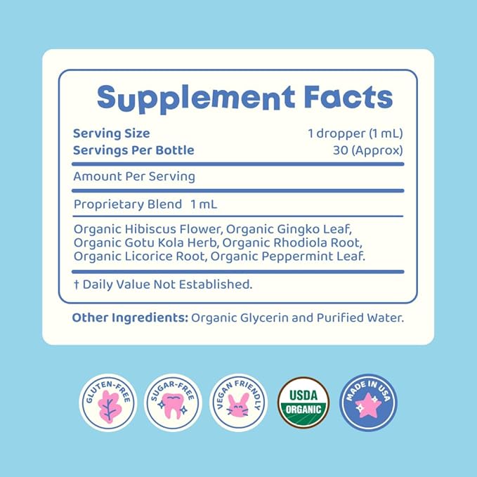 JoySpring Genius Drops Smartberry Vanilla | Herbal Focus Support for Kids with Ginkgo Biloba, Licorice Root, Gotu Kola Extract, Peppermint Leaf | Liquid Formula|1fl oz (30 Servings)