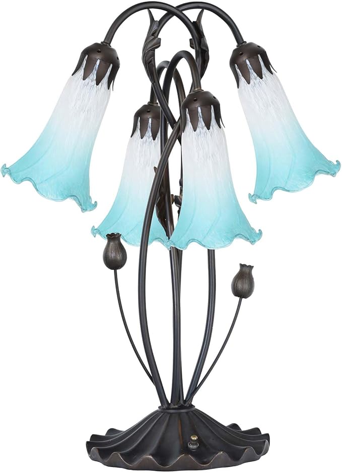 Bieye LS08 Lily Flower Blown Glass Lampshade (White Cyan, Opening I.D. 1.26" x O.D. 1.5")