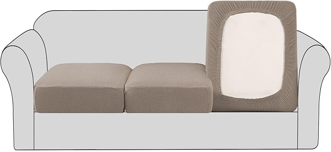 H.VERSAILTEX Super Stretch Couch Cushion Covers Sofa Cushion Slipcovers Jacquard Fabric Individual Seat Couch Slipcover Sets for Pets with Elastic Bottom(3 Packs Cushion Sofa Covers, Taupe)