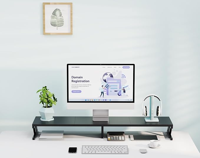 Dual Monitor Stand Riser, Large Wood Monitor Lift with Storage, Sturdy Wood&Steel Multi Screen Stand, Desktop Organizer