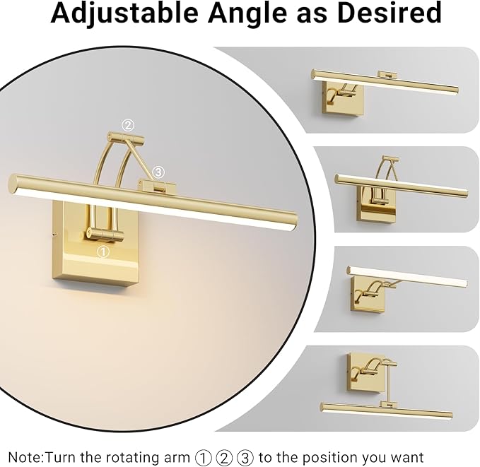 Tipace Hardwired Gold Picture Lights for Paintings - 15.7 inch 3CCT Dimmable Modern Gallery Light with Remote Control Led Wall Art Lighting Display Artwork