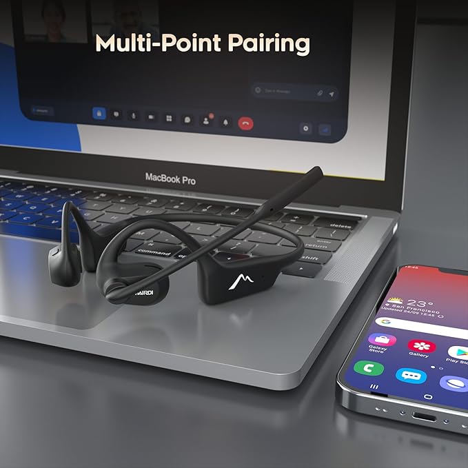 MAIRDI Open Ear Headphones with Mic, Bluetooth 5.3 Headset with AI Noise Canceling Microphone, Comfort Air Conduction Headphones Wireless Headset Earphone for Office Work Call Meeting Driving Sports