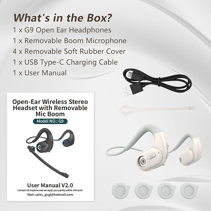 BANIGIPA Bluetooth Headset with Removable Microphone, Wireless Headset w/DSP Noise Cancelling for Phones Laptop Computer PC, Open Ear Headphones for Working Driving Running Cycling Driving -12 Hrs