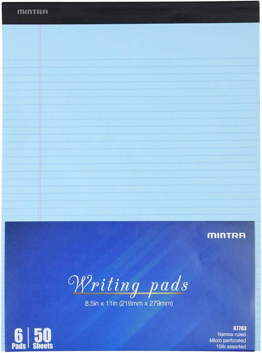 Mintra Office Legal Pads, ((Basic 6pk - (Pastel Version #2), 8.5in x 11in, Narrow Ruled))